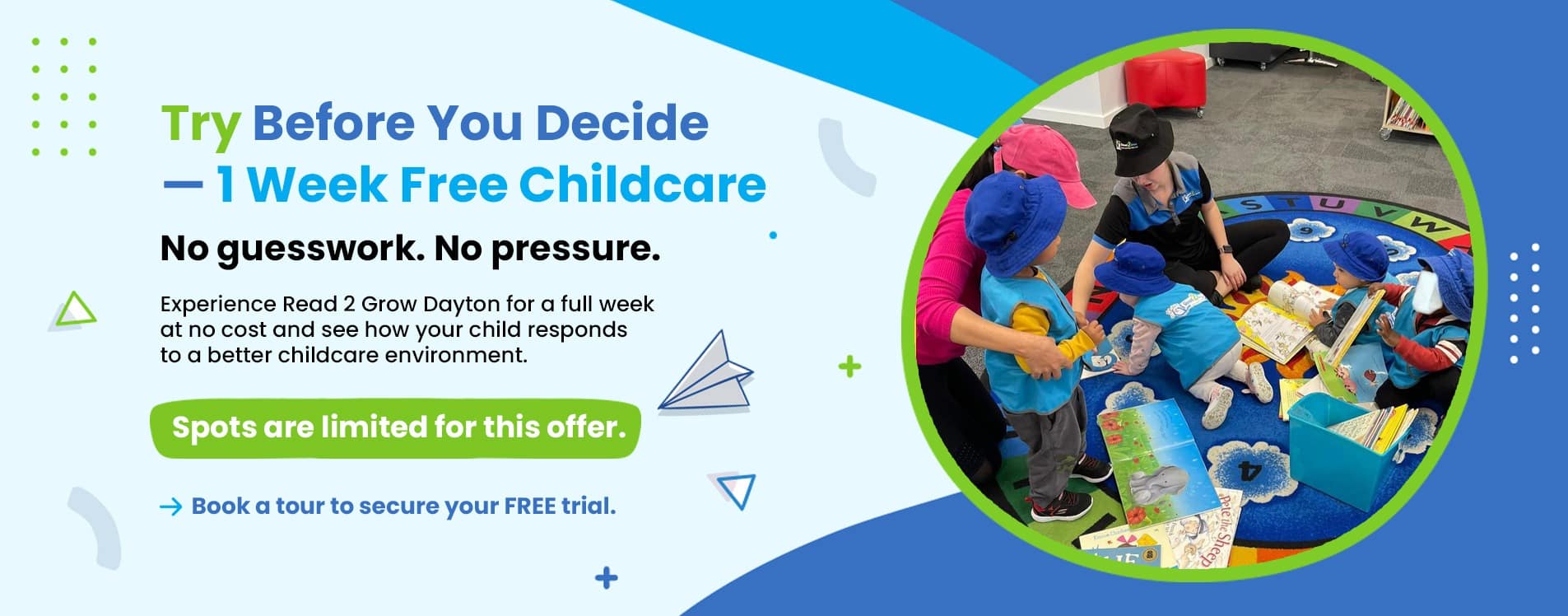 Working from home and Care for a Toddler at the Same Time? 3 Enjoy 1 Week FREE Child Care. Call Now or Book a Tour Online